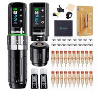 Dragonhawk Tattoo Kit, L3 Cordless/Cord Complete Kit Rotary Pen Tattoo Gun, 2 Batteries, Power with Extra Battery RCA Jack Part for Artis