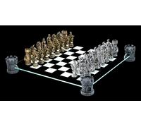 Dragons and Knights Chess Game on Castle Towers - Chess Pieces Set Glass Board