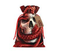 (Dragons And Skulls) Christmas Burlap Gift Bags, Eco-Friendly Polyester Drawstring Pouches For Holiday, Birthday & Party Gift Packaging M