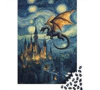 Dragon's Flight Over Castle 1000-Piece Adult Jigsaw Puzzle, 70x50cm/1000pcs; for Progress Whenever Time Allows; White Card Pieces with Reduced Dust