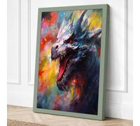 Dragon's Fury Expressionism Canvas Wall Art Print 30x20 Inch (76 x 51 cm)