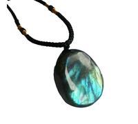 Dragons Heart Labradorite Pendant Necklace, Wrap Braid Natural Irregular Crystal Semi Precious Pendant Yoga Macrame Healing Energy Necklace for Women Men Small Dragons Heart Labradorite