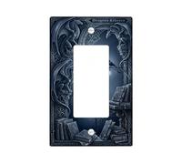 Dragons Single Rocker Light Switch Cover, Fantasy Gothic Books Ravens Dark Blue Plastic Standard Size Switch Plate Decorative for Living Room Bedroom Home Office Decor