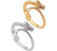 Dragon's Tail Qiankun Lucky Ring, Adjustable Open Dragon Hand Ring, Vintage Chinese Dragon Open Rings, Feng Shui Ring for Wealth and Protection (Silver+Gold)
