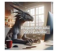 Dragons With Jobs 2025 Calendar, 8.5x8.5in Funny Dragon Calendar 2025, 12 Month Funny Cartoon Dragon Wall Calendar | Creative Dragon Calendar For Office And Home Decoration