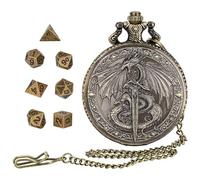 DragonSword D&D Dice Set with Pocket Watch Case, 7PCS Metal Dice Set for Dungeons and Dragons, Mini Dice with Pocket Watch Case, Role Playing Board Games Accessories (Gold)