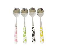 DragonX2 Ceramic Handle Stainless Steel Dessert Spoon Handles Cutlery Spoons Long Cow Pattern Tableware Coffee Spoon, (4pc) (84D0118)