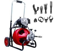 Drain Auger Cleaner 50 FT x 3/8 Inch, Sewer Snake Auto Feed, Drain Cleaning Machine with 8 Cutter & Air-Activated Foot Switch for 1" to 4" Pipes, Red