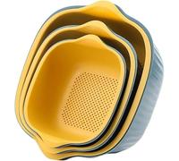 Drain Basket Set - 6 Pieces Strainer and Drip Bowl Set for Washing Fruits, Includes 3 Sizes Plastic Bowls, Perfect for Kitchen Use