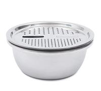 Drain Basket Vegetable Cutter, Kitchen Salad Maker Bowl, Multifunctional Julienne Grater, Food-Grade Stainless Steel Mixing Bowl Set with Fine Strainer
