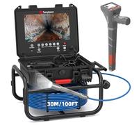 Drain Camera 30m and 512Hz Pipe Locator Set, Sanyipace Video & Voice Sewer Inspection Camera with 512Hz Transmitter & Self-Leveling, 9" HD Pipe Industrial Endoscope with Distance Counter, 5X Zoom