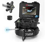 Drain Camera 70M, Sanyipace Pipe Industrial Endoscope with 12pcs LED Lights, IP68 Waterproof Drainage Inspection Camera, 512Hz Transmitter, Distance Counter & Self-leveling, 5X Zoom, 7mm Cable