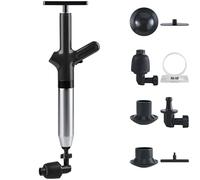 Drain Cleaner Pump Kit, 9 Pieces Included, High Pressure Air Drain Blaster with Multiple Plunger Heads, 25.8 in Long Handle, Multi-Functional Toilet Plunger for Clogged Drains, Sinks, Bathtubs