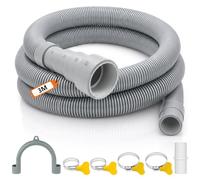 Drain Hose Extension, 1/1.5/2/3 m Waste Water Hose, Dishwasher Drain Hose, Universal, Includes Hose Connector and Hose Clamps, for Washing Machines, Dishwasher (3 m / 6 Accessories)