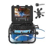 Drain Inspection Camera 50M, Sanyipace HD Drainage Camera with 512hz Transmitter, Distance Counter and Self-leveling, 9" Industrial Endoscope with 12pcs LED Lights, 5X Zoom, DVR & Audio Recorder