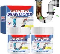 Drain Opener,Crystal Lye Drain Opener,Wild Sink and D rain Cleaner,Powerful Pipe Dredging Agent,Sink Cleaner Powder,All-Purpose DrainCleaner for Kitchen Toilet (2 Pcs)