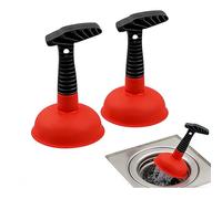 Drain Plunger Set of 2 Sink Plunger with Rubber Ring for Kitchen Bathroom Floor Drain Sink Toilet Shower Hair Clog Remover Compact Handheld for Stubborn Blockages (Red)