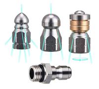 Drain Rinse Nozzles Set - Stainless Steel Sewer Cleaner Nozzles for Pipe Systems | Sewer Flush High Pressure Nozzles, Cleaning Accessories for Blockages, Outdoor Drains, Pipes, Household, Commercial