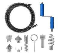 Drain Snake 3m Pipe Cleaner Spiral with 6 Cutting Heads, Manual & Electric Adapter, Heavy-Duty 12mm Drain Unblocker Auger Tool for Kitchen Sinks, Bathroom Drainage, Toilet & Sewer Pipe Cleaning