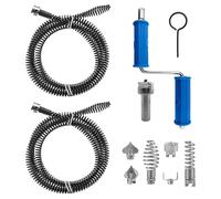 Drain Snake Plumbing Drain Cleaning Spring Kit, with 2 3m Black Extension Springs, 12mm Spiral Drain Unblocker with 6 Cutting Heads & Adapter, Ideal for Sinks, Drains, Bathrooms & Kitchens