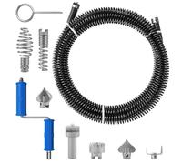 Drain Snake Unblocker 5m, 12mm Pipe Cleaning Spiral with 6 Cutting Heads and 1 Manual Adapters, Drain Auger Snake for Kitchen Sinks, Bathroom Drains & Toilets