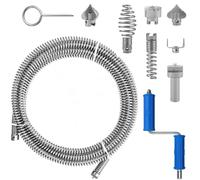 Drain Snake Unblocker 5m, 12mm Spiral Diameter with 6 Drain Cleaner Cutting Heads and 1 Manual Adapter, Heavy-Duty Sink Unblocker Tool for Kitchen, Bathroom Pipes, Manual Drain Auger (Silver)