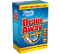 Drain Unblocker Sachets 3 x 40g Powerful Sink, Shower & Bath Drain Cleaner Fast-Acting Grease & Hair Remover Easy-to-Use Sachet Formula