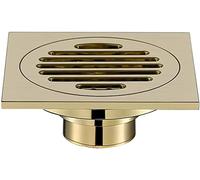 Drainage 10x10cm Shower Drain, Bathroom Floor Drain Waste Water Strainer Anti-Odor Brushed Gold Square Waste Grate, Brass