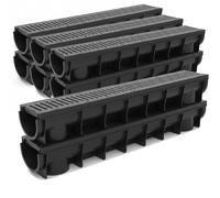 Drainage Channel 1m Linear Storm Drain (135mm W x 140mm H) Heavy-Duty Plastic, Clip-Together Modular System with Removable Grate for Driveway, Garden, Patio, Wetroom - 1/2/4/6/8 Pack (8)