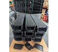 Drainage Channel with Plastic Grating, 8 x 1mtr, Heavy Duty 2.5t Load, Driveway and Patio, with Accessories