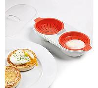 Draining Egg Boiler, Eggs Poacher Cup Microwaveable, Double Cup Egg Cooker Egg Steamer Kitchen Gadget, Microwave Food Grade Cookware Steamed Egg Set