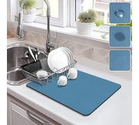Draining Mat for Kitchen Countertops, Super Absorbent Coffee Mat Hide Stain Rubber Backed, Quick Dry Dish Drainer Mat (Blue, 30x40cm)