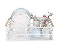 Draining Racks, Draining Board Rack Large Dish Drainer Metal Wire Dish Rack Cup Holder Chopsticks Rack Draining Holder Plate Rack with Drip Tray and Removable Cutlery Holder, 43 x 30 x 14.4 cm(white)