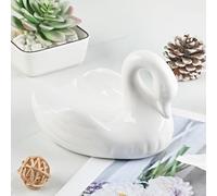 Draining Soap Dish, Elegant Swan Shape, Cute Ceramic Tray(White)