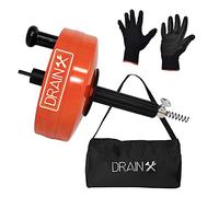 DrainX 35-FT Steel Power Pro Drum Auger Plumbing Snake with Drill Attachment | Use Manually or Powered | Heavy Duty Cable with Work Gloves and Storage Bag Included