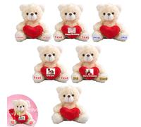 DRAJOIN 6 Pcs 10 inch Personalised Teddy Bears Bulk with Heart, Custom Bulk Teddy Bears Small Stuffed Animal with Text Photo as Personalised Gifts for Class Gift Back to School Gifts Baby Shower