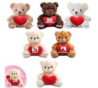 DRAJOIN 6 Pcs 10 inch Personalised Teddy Bears Bulk with Heart, Custom Bulk Teddy Bears Small Stuffed Animal with Text Photo as Personalised Gifts for Class Gift Back to School Gifts Baby Shower