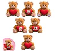 DRAJOIN 6 Pcs 8 inch Personalised Teddy Bears Bulk with Heart, Custom Bulk Teddy Bears Small Stuffed Animal with Text Photo as Personalised Gifts for Class Gift Back to School Gifts Baby Shower