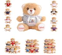 DRAJOIN 6 to 24 Packs Custom Teddy Bears Bulk with Photo Text, Personalised Valentines Bears Bulk Small Stuffed Animal as Personalised Valentine Gifts for Class on Valentines' Day Christmas, 4.7inch