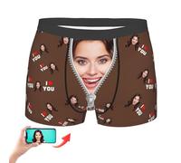 DRAJOIN Custom Boxers Briefs for Men, Personalised Boxers for Men Boxer with Picture on them Customise as Personalised Valentine Gifts for Him Her Birthday Gift for Boyfriend Husband Brown