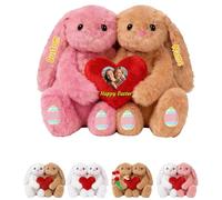 DRAJOIN Custom Bunny Stuffed Animal for Kids Adults, Personalised Easter Bunny Stuffed Animal with Photo Name Rabbit Plush as Personalised Gifts for Baby on Christmas 2Pcs, 10 inch