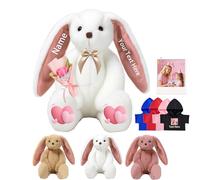 DRAJOIN Custom Bunny Stuffed Animal, Personalised Stuffed Bunny Rabbit with Text Photo as Personalised Gifts Plush Rabbit for Adult Kids First Easter Gift, 10 inch