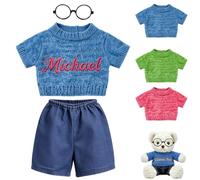 DRAJOIN Custom Embroidery Teddy Bear Clothes Sweater with Pants and Glasses