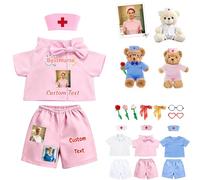DRAJOIN Custom Nurse Teddy Bear Clothes 3Pcs Set with Nurse Uniform Top Pants and Cap, Fit 8-16 Inch Stuffed Animal Clothing with Photo Name as Gift for Nursing Graduate Kids Occupation Pretend Game