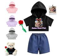 DRAJOIN Custom Teddy Bear Outfit with Pants Rose Bow 4Pcs for 8-16in Plush