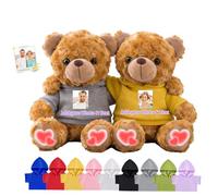 DRAJOIN Custom Teddy Bear with Text Photo, Personalised Hugging Teddy Bears Hug Bear Stuffed Animal as Personalised Gifts for Her Him Couples on Valentines' Day Birthday Christmas 2Pcs, 8inch