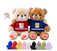 DRAJOIN Custom Teddy Bear with Text Photo, Personalised Hugging Teddy Bears Hug Bear Stuffed Animal as Personalised Gifts for Her Him Couples on Valentines' Day Birthday Christmas 2Pcs, 9inch