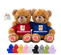 DRAJOIN Custom Teddy Bear with Text Photo, Personalised Hugging Teddy Bears Hug Bear Stuffed Animal as Personalised Gifts for Her Him Couples on Valentines' Day Birthday Christmas 2Pcs, 8inch