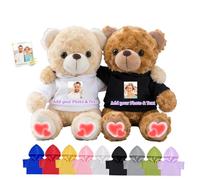 DRAJOIN Custom Teddy Bear with Text Photo, Personalised Hugging Teddy Bears Hug Bear Stuffed Animal as Personalised Gifts for Her Him Couples on Valentines' Day Birthday Christmas 2Pcs, 9inch