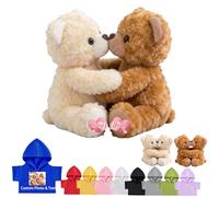 DRAJOIN Custom Teddy Bear with Text Photo, Personalised Hugging Teddy Bears I Love You Hug Bear Stuffed Animal as Personalised Gifts for Men Women on Valentines' Day Birthday Christmas 2Pcs, 10inch